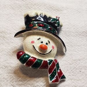 Whimsical And Vintage Festive Snowman Brooch with Scarf By Danecraft 1990's